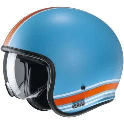 Jet Custom Helm Aus Fiber HJC V30 SENTI MC27SF Blau Undurchsichtig Rot